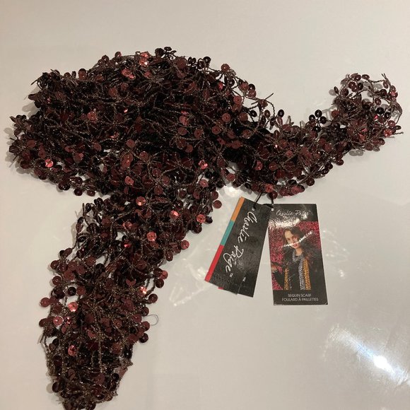 Charlie Paige Burgundy Sequin Scarf NEW - Picture 2 of 5